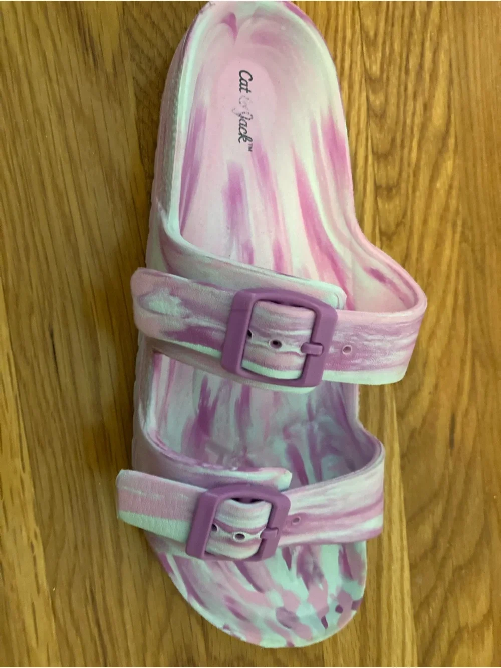 Cat & Jack Pink Brushstroke Double-Buckle Slide Sandals